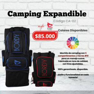 Morral de camping expandible-Bordy- color negro y bordes azules